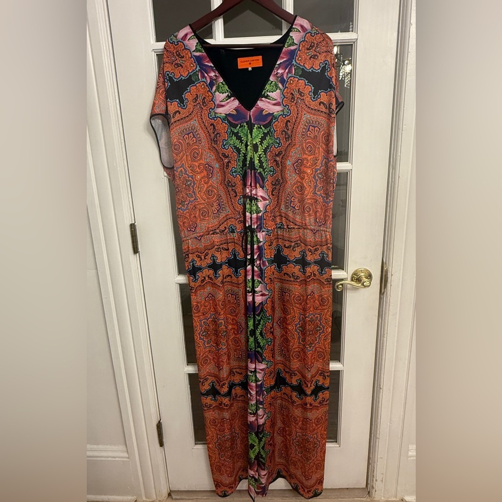 CLOVER CANYON Women’s Multicolor Print V-Neck Drawstring Maxi Dress Size M